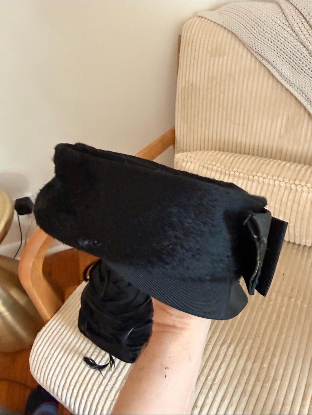 Classic Pillbox Hats - Taupe, black, feathers - Picture 9 of 13